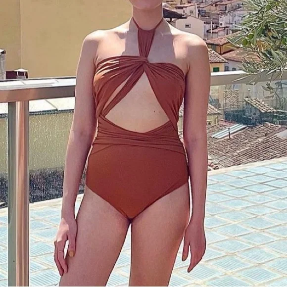 Nensi Dojaka Plunge One-Piece Bathing Suit, XS